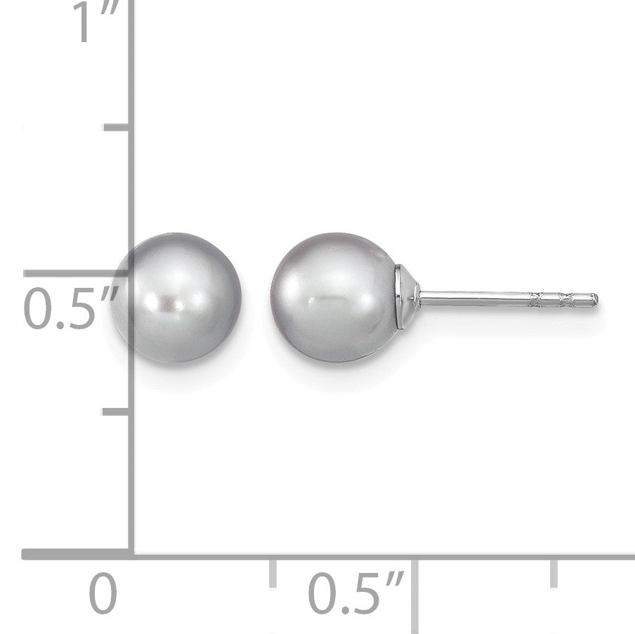 Sterling Silver Rhodium-plated 6-7mm Grey Round Freshwater Cultured Pearl Post Earrings