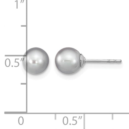 Sterling Silver Rhodium-plated 6-7mm Grey Round Freshwater Cultured Pearl Post Earrings