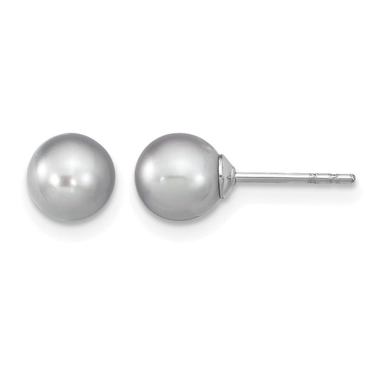 Sterling Silver Rhodium-plated 6-7mm Grey Round Freshwater Cultured Pearl Post Earrings