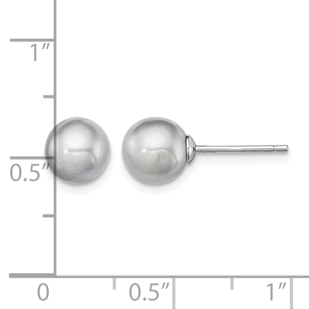 Sterling Silver Rhodium-plated 7-8mm Grey Round Freshwater Cultured Pearl Post Earrings
