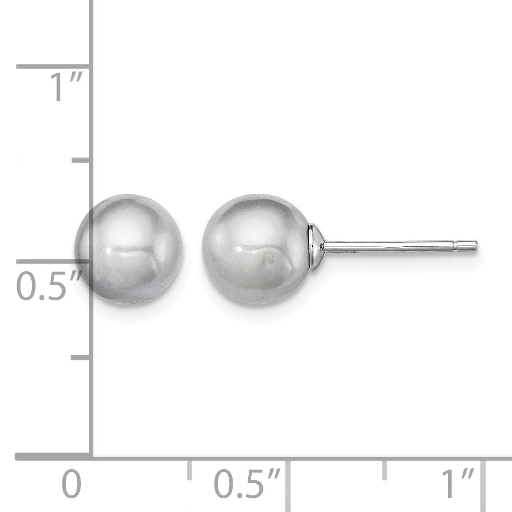 Sterling Silver Rhodium-plated 7-8mm Grey Round Freshwater Cultured Pearl Post Earrings