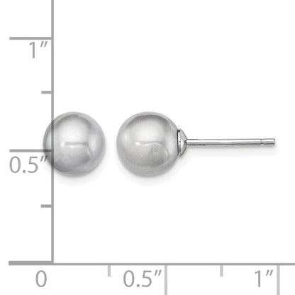 Sterling Silver Rhodium-plated 7-8mm Grey Round Freshwater Cultured Pearl Post Earrings