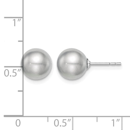 Sterling Silver Rhodium-plated 8-9mm Grey Round Freshwater Cultured Pearl Post Earrings