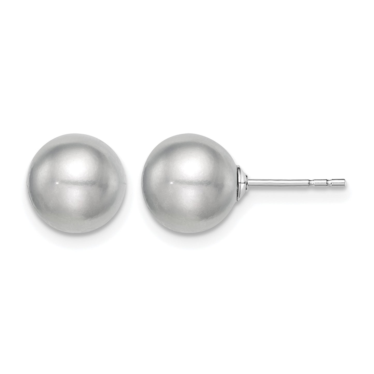 Sterling Silver Rhodium-plated 8-9mm Grey Round Freshwater Cultured Pearl Post Earrings