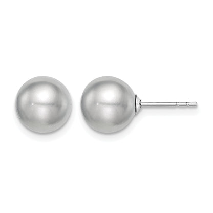 Sterling Silver Rhodium-plated 8-9mm Grey Round Freshwater Cultured Pearl Post Earrings