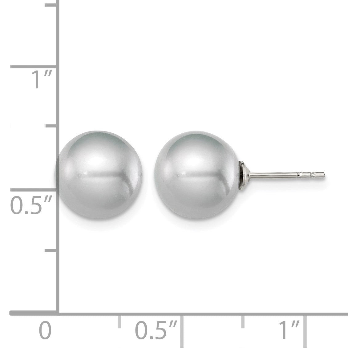 Sterling Silver Rhodium-plated 9-10mm Grey Round Freshwater Cultured Pearl Post Earrings