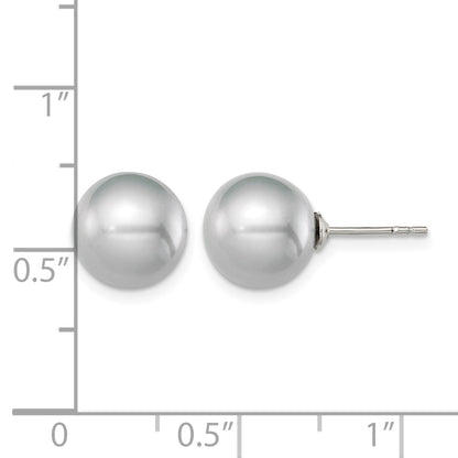 Sterling Silver Rhodium-plated 9-10mm Grey Round Freshwater Cultured Pearl Post Earrings