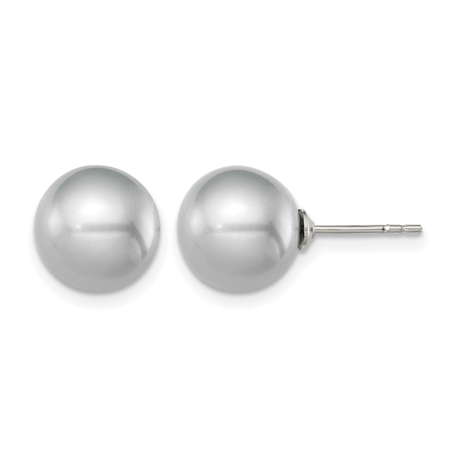 Sterling Silver Rhodium-plated 9-10mm Grey Round Freshwater Cultured Pearl Post Earrings