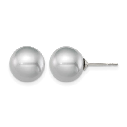 Sterling Silver Rhodium-plated 9-10mm Grey Round Freshwater Cultured Pearl Post Earrings