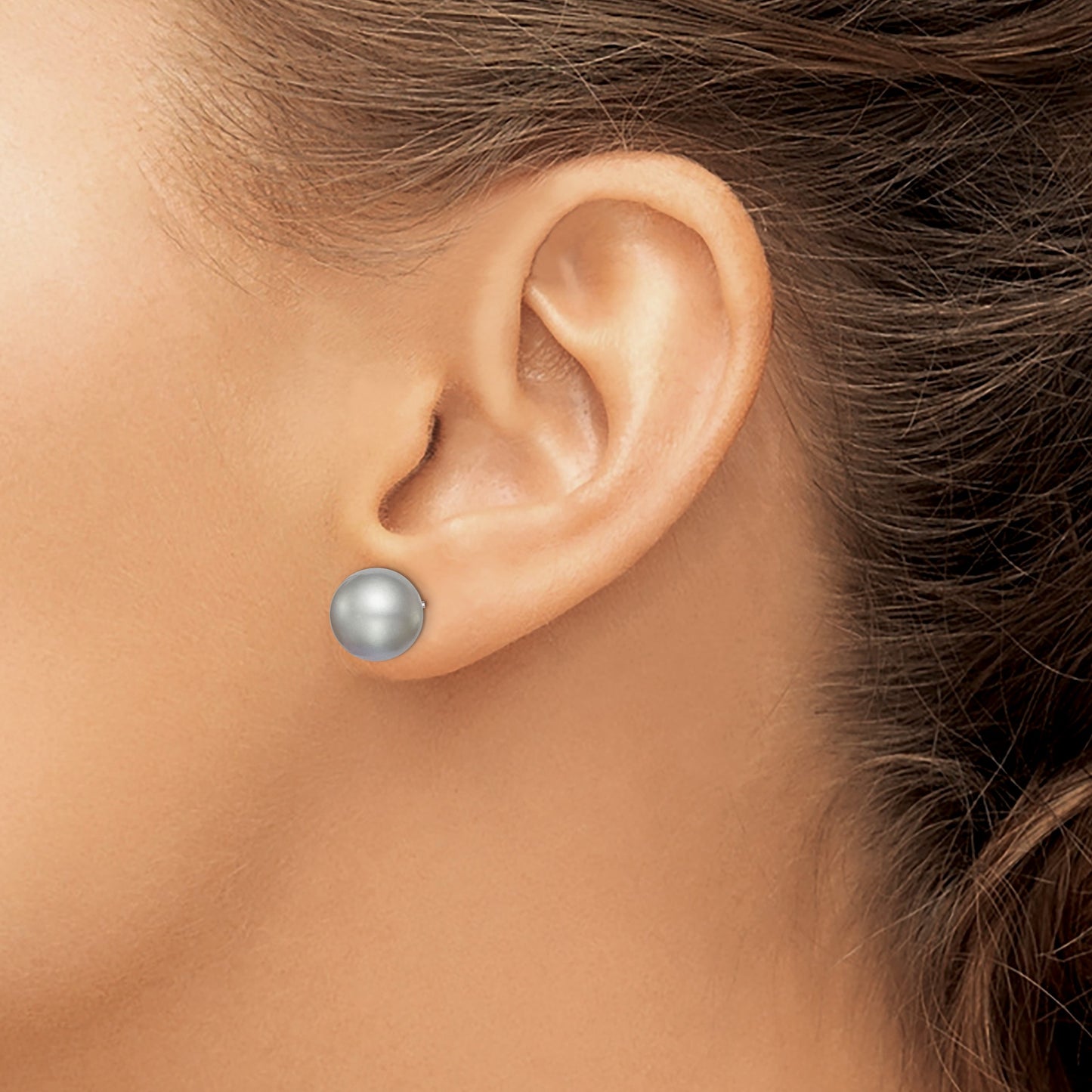 Sterling Silver Rhodium-plated 10-11mm Grey Round Freshwater Cultured Pearl Post Earring