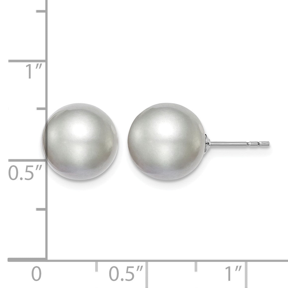 Sterling Silver Rhodium-plated 10-11mm Grey Round Freshwater Cultured Pearl Post Earring