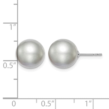 Sterling Silver Rhodium-plated 10-11mm Grey Round Freshwater Cultured Pearl Post Earring
