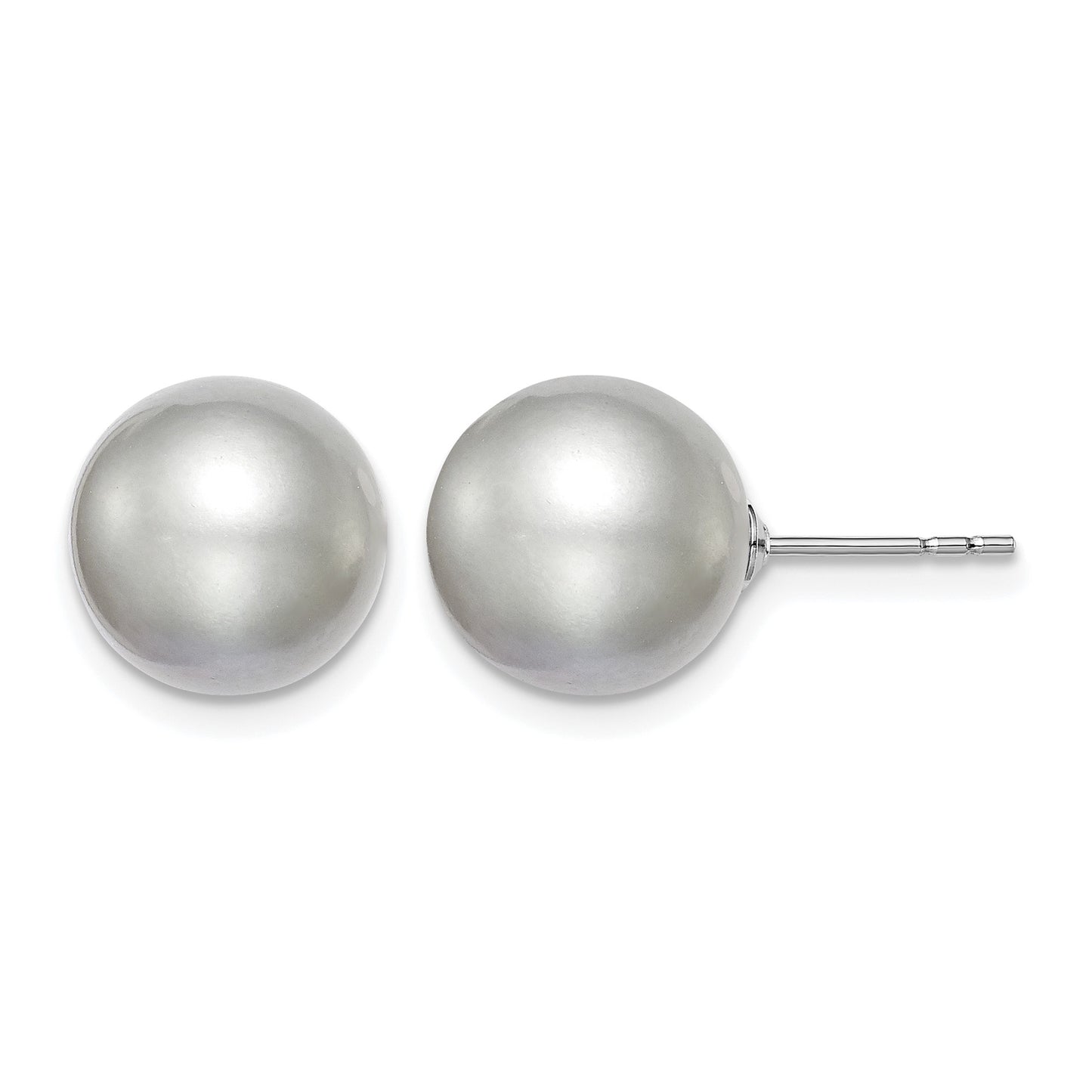 Sterling Silver Rhodium-plated 10-11mm Grey Round Freshwater Cultured Pearl Post Earring