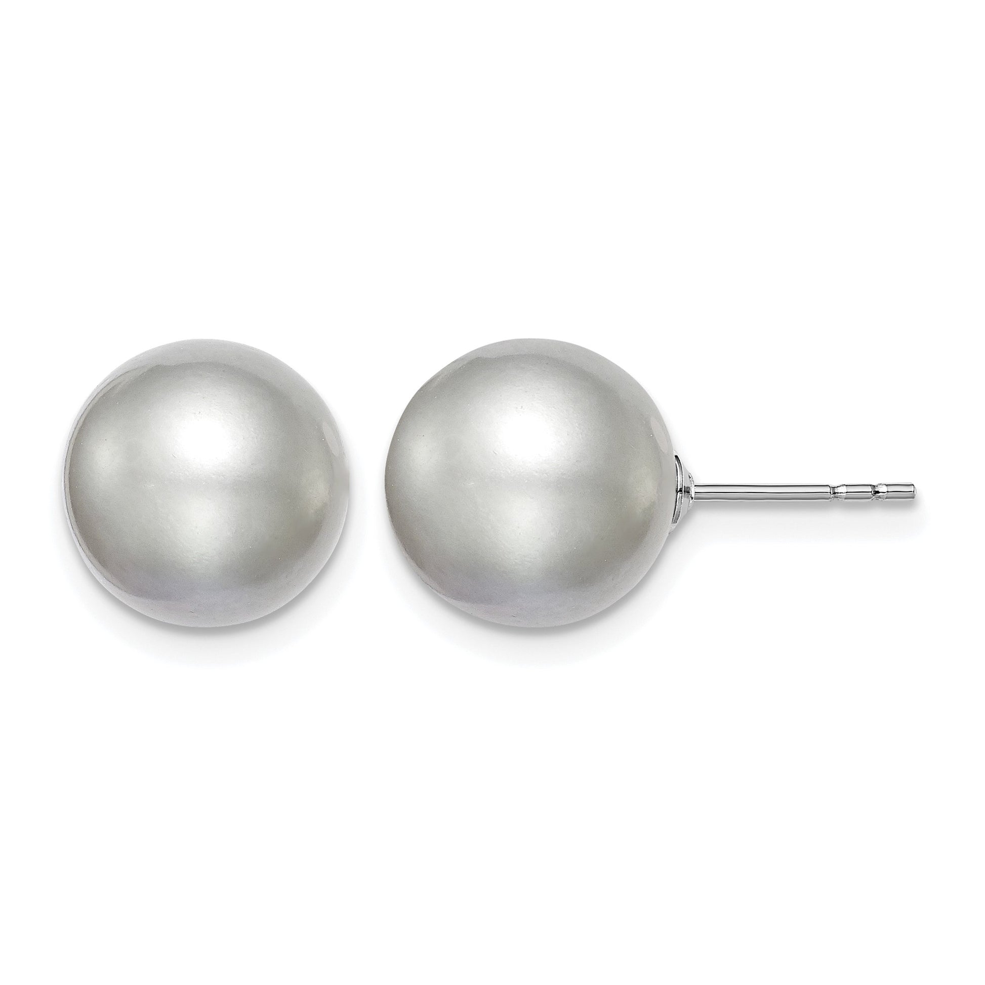 Sterling Silver Rhodium-plated 10-11mm Grey Round Freshwater Cultured Pearl Post Earring