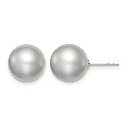Sterling Silver Rhodium-plated 10-11mm Grey Round Freshwater Cultured Pearl Post Earring