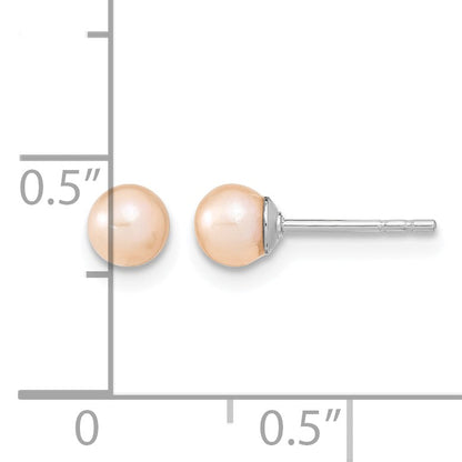 Sterling Silver Rhodium-plated 4-5mm Pink Round Freshwater Cultured Pearl Post Earrings