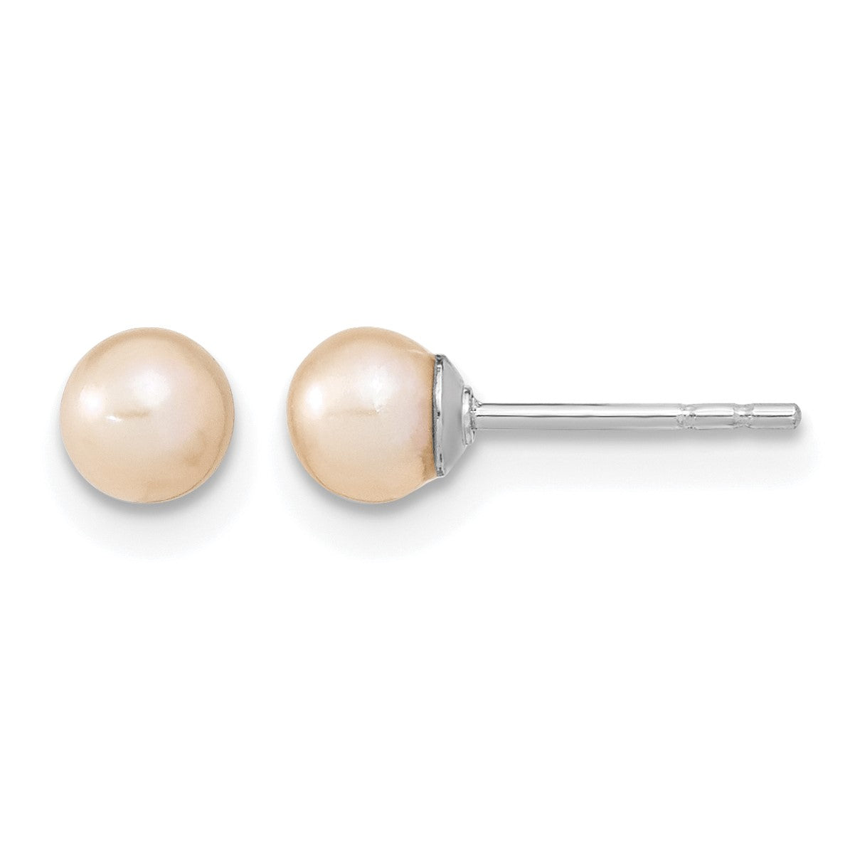 Sterling Silver Rhodium-plated 4-5mm Pink Round Freshwater Cultured Pearl Post Earrings