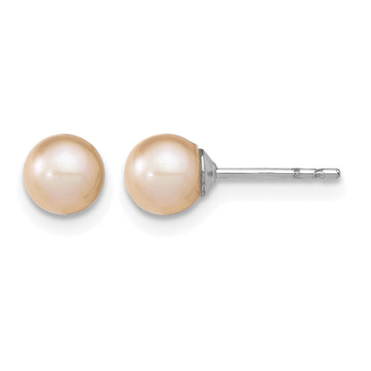 Sterling Silver Rhodium-plated 5-6mm Pink Round Freshwater Cultured Pearl Post Earrings