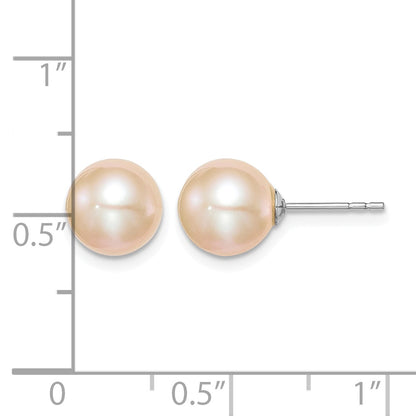 Sterling Silver Rhodium-plated 8-9mm Pink Round Freshwater Cultured Pearl Post Earrings