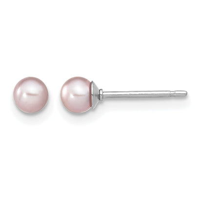Sterling Silver Rhodium-plated 3-4mm Purple Round Freshwater Cultured Pearl Post Earring