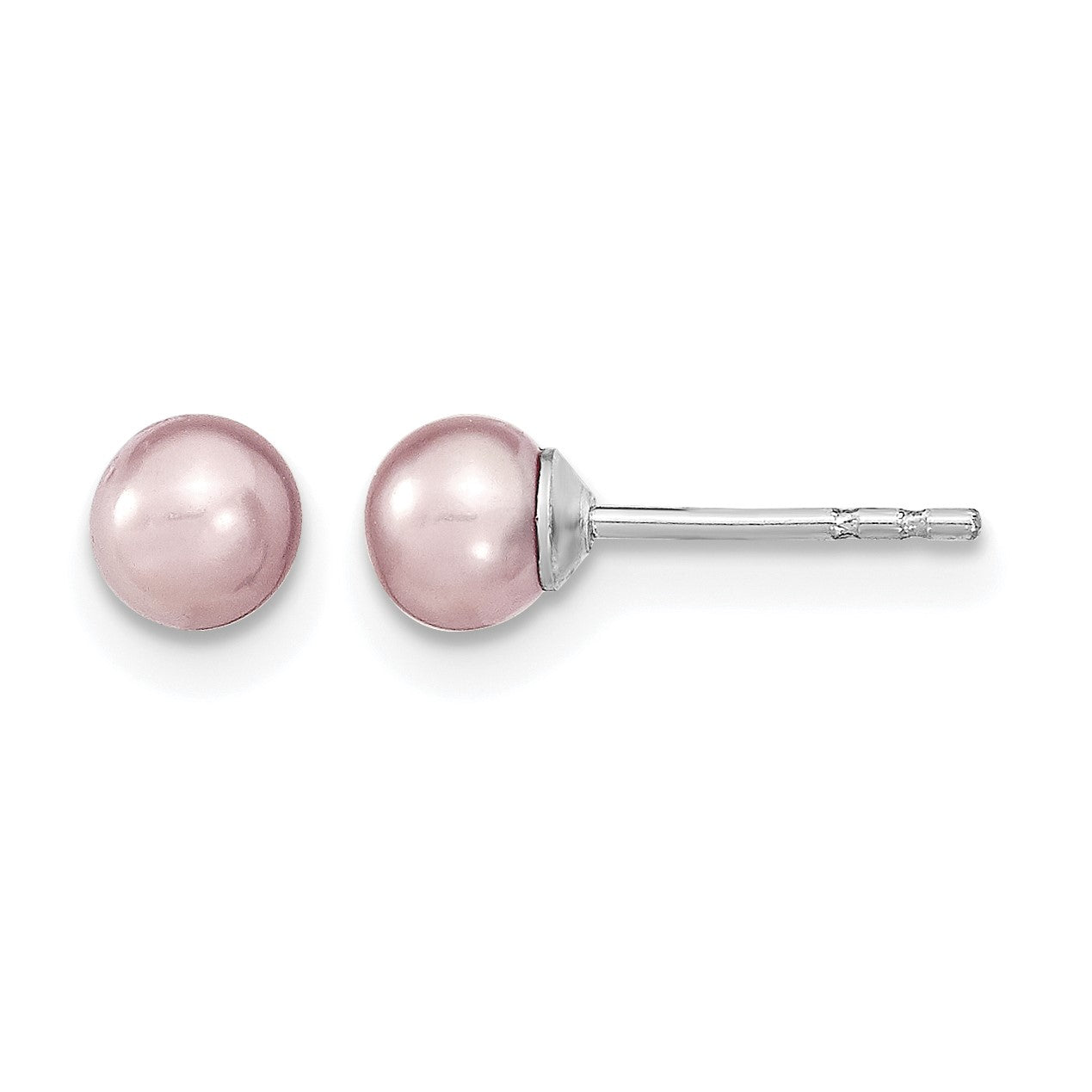 Sterling Silver Rhodium-plated 4-5mm Purple Round Freshwater Cultured Pearl Post Earrings