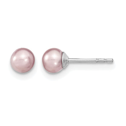 Sterling Silver Rhodium-plated 4-5mm Purple Round Freshwater Cultured Pearl Post Earrings