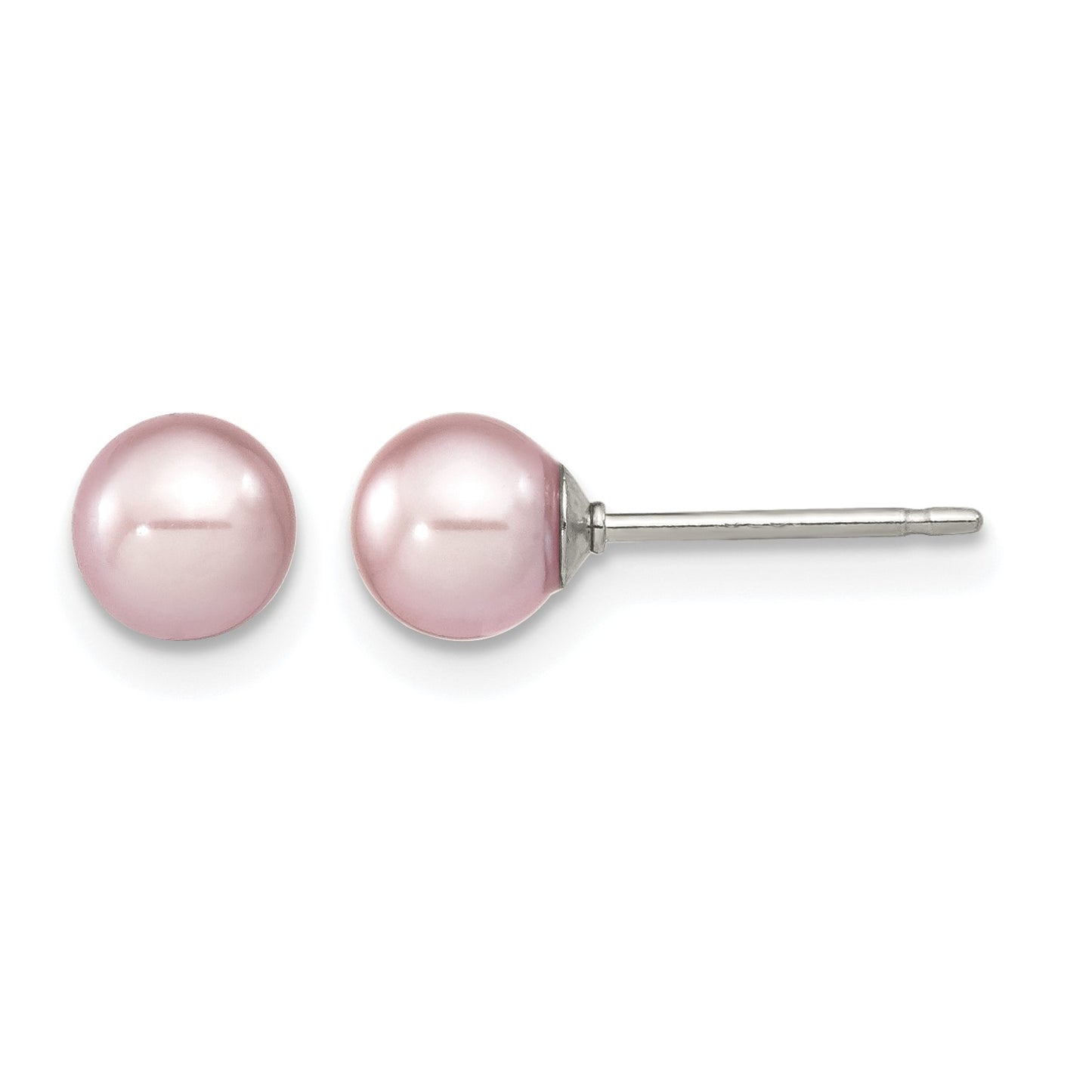Sterling Silver Rhodium-plated 5-6mm Purple Round Freshwater Cultured Pearl Post Earring
