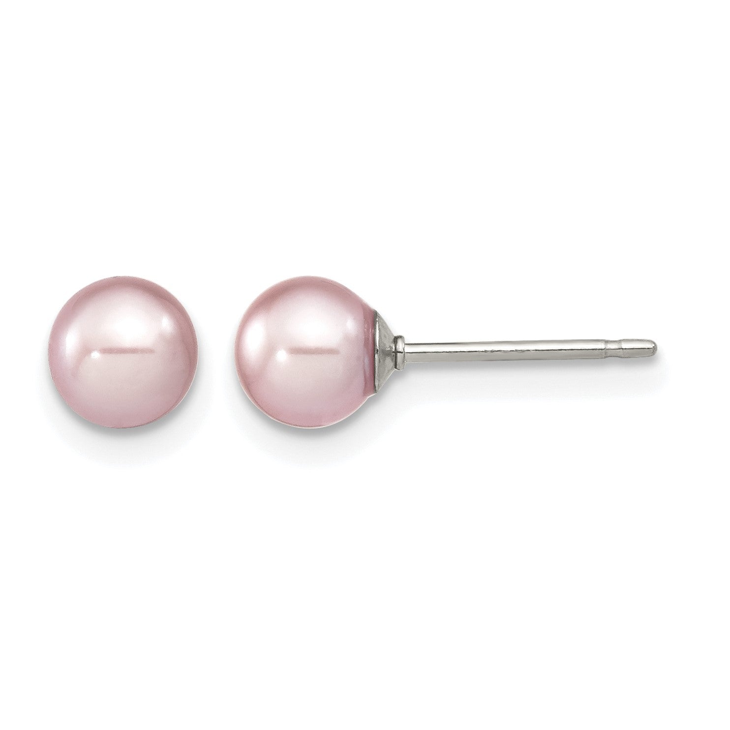 Sterling Silver Rhodium-plated 5-6mm Purple Round Freshwater Cultured Pearl Post Earring