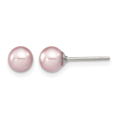 Sterling Silver Rhodium-plated 5-6mm Purple Round Freshwater Cultured Pearl Post Earring