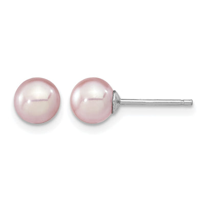 Sterling Silver Rhodium-plated 6-7mm Purple Round Freshwater Cultured Pearl Post Earring