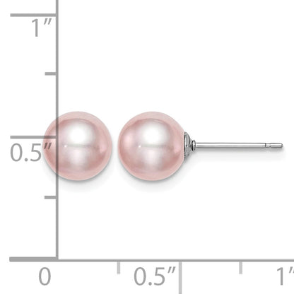 Sterling Silver Rhodium-plated 7-8mm Purple Round Freshwater Cultured Pearl Post Earring