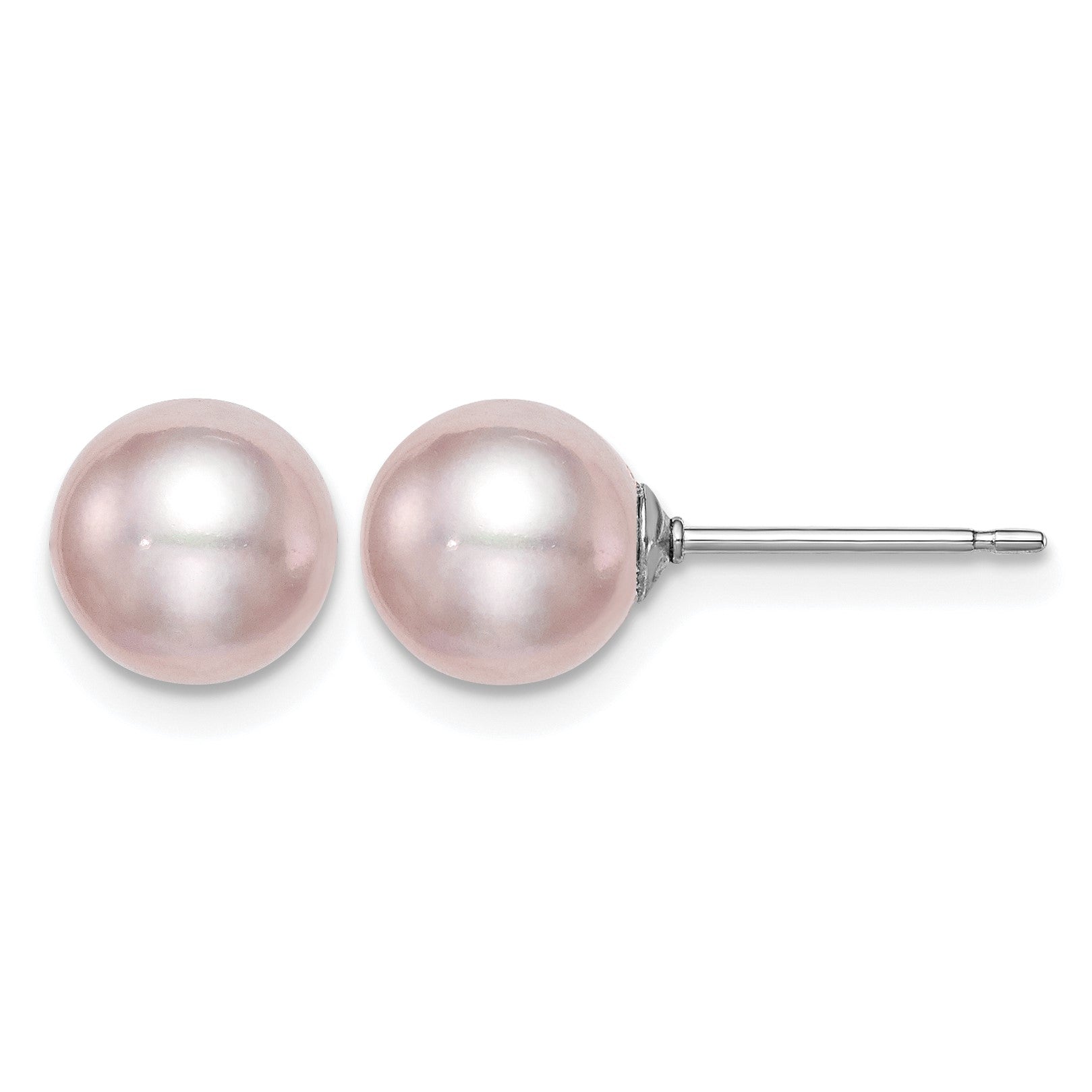 Sterling Silver Rhodium-plated 7-8mm Purple Round Freshwater Cultured Pearl Post Earring