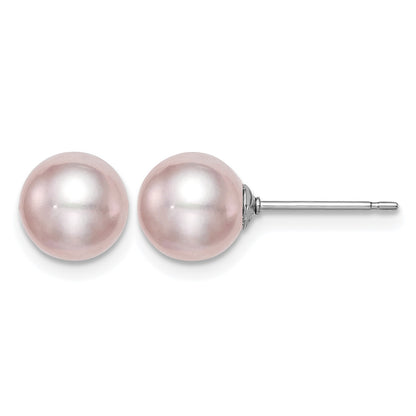 Sterling Silver Rhodium-plated 7-8mm Purple Round Freshwater Cultured Pearl Post Earring