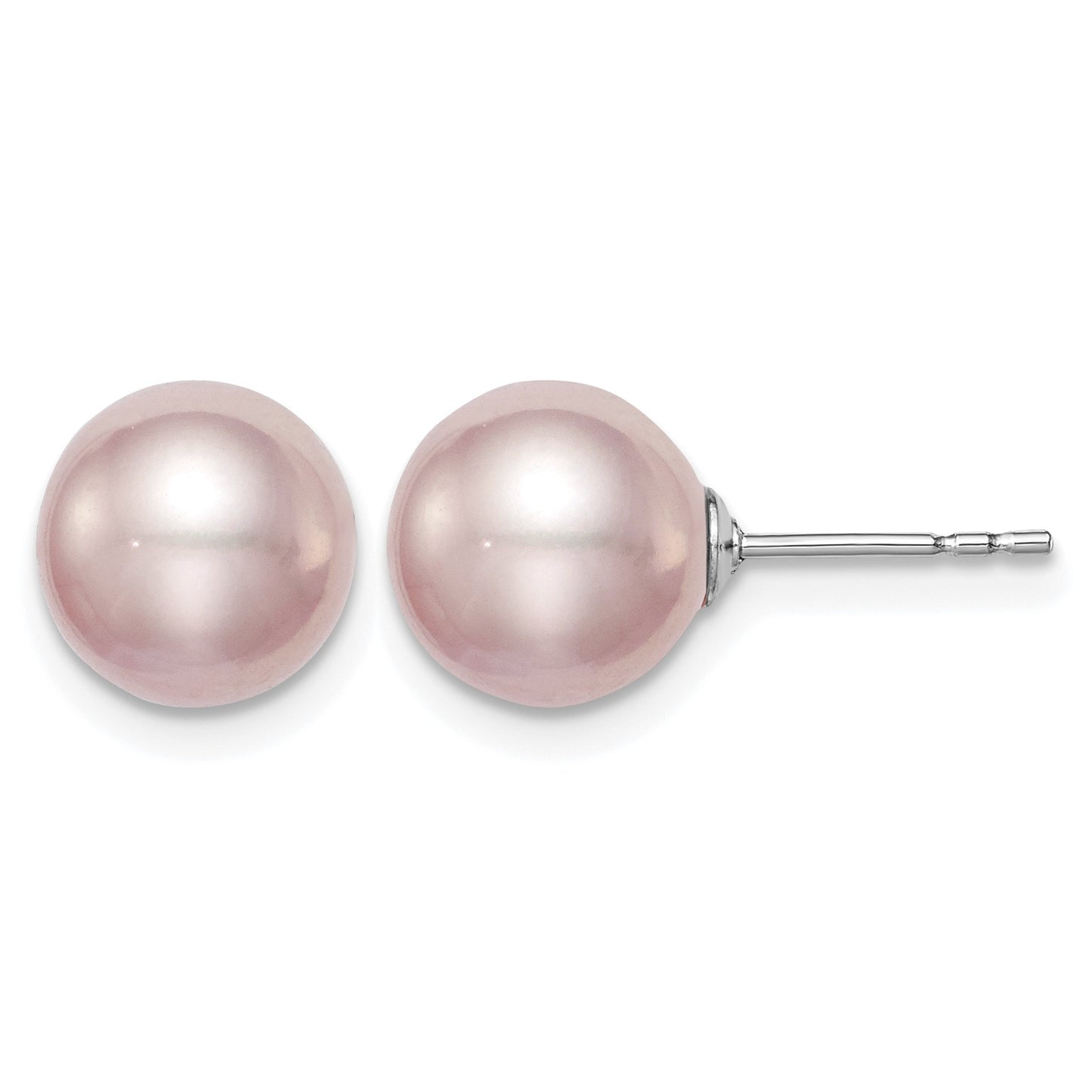 Sterling Silver Rhodium-plated 8-9mm Purple Round Freshwater Cultured Pearl Post Earring