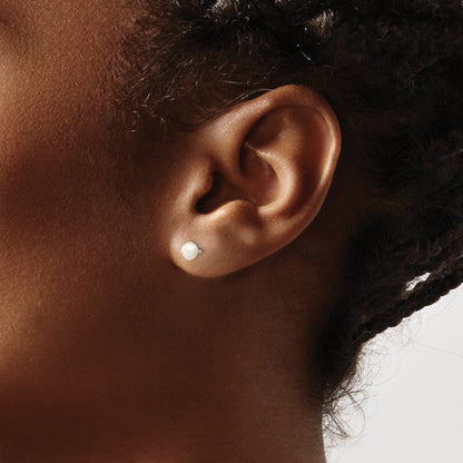Sterling Silver Rhodium-plated 4-5mm White Round Freshwater Cultured Pearl Post Earrings
