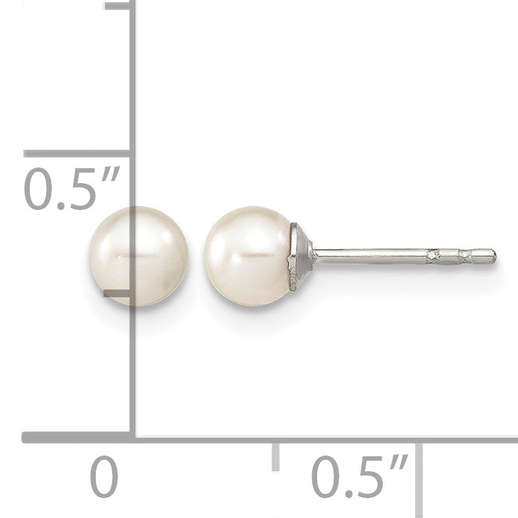 Sterling Silver Rhodium-plated 4-5mm White Round Freshwater Cultured Pearl Post Earrings