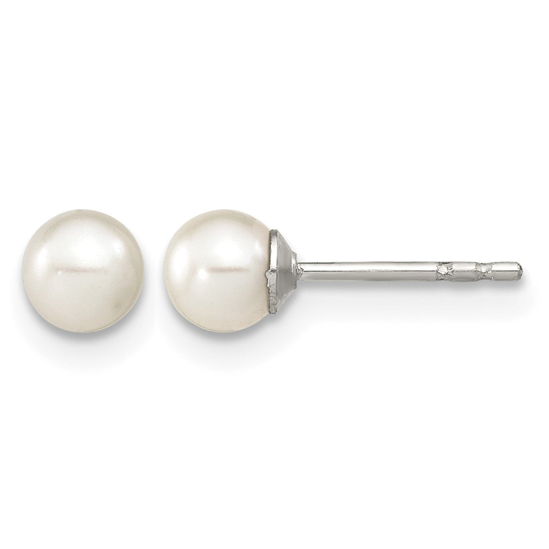 Sterling Silver Rhodium-plated 4-5mm White Round Freshwater Cultured Pearl Post Earrings