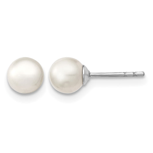 Sterling Silver Rhodium-plated 5-6mm White Round Freshwater Cultured Pearl Post Earrings