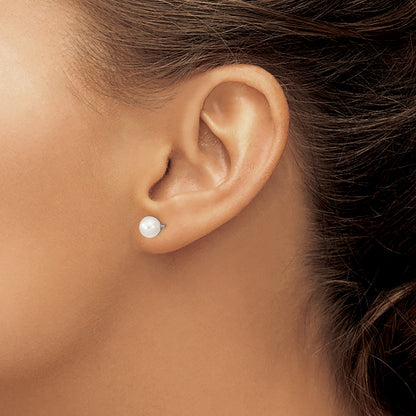 Sterling Silver Rhodium-plated 6-7mm White Round Freshwater Cultured Pearl Post Earrings