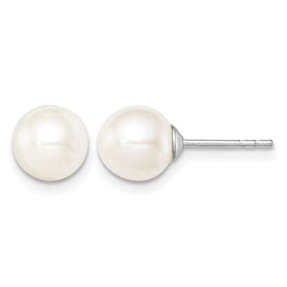 Sterling Silver Rhodium-plated 7-8mm White Round Freshwater Cultured Pearl Post Earrings