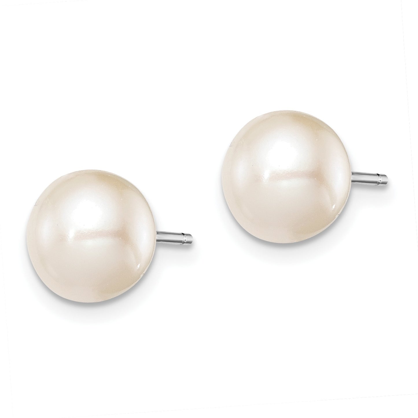 Sterling Silver Rhodium-plated 8-9mm White Round Freshwater Cultured Pearl Post Earrings
