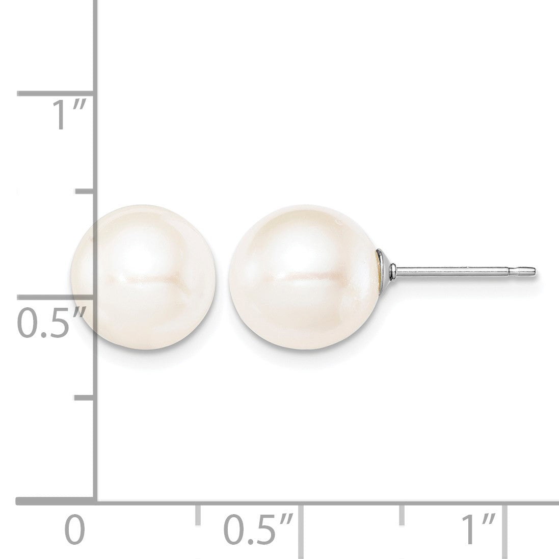 Sterling Silver Rhodium-plated 9-10mm White Round Freshwater Cultured Pearl Post Earring
