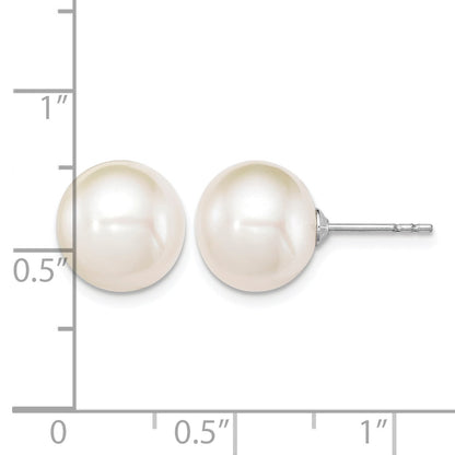 Sterling Silver Rhodium-plated 10-11mm White Round Freshwater Cultured Pearl Post Earrings