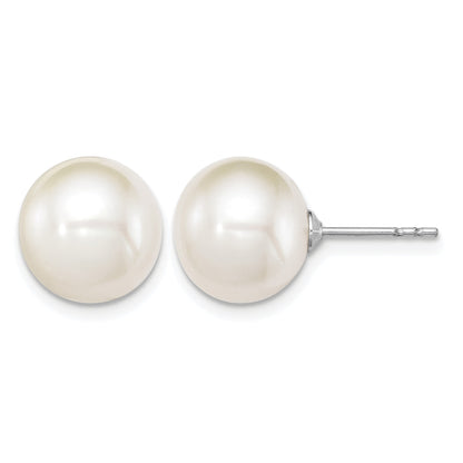 Sterling Silver Rhodium-plated 10-11mm White Round Freshwater Cultured Pearl Post Earrings
