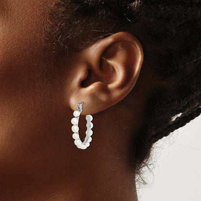Sterling Silver Rhodium-plated 4-5mm White Button Freshwater Cultured Pearl Hoop Earrings