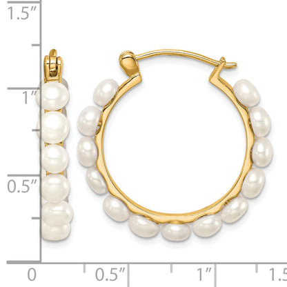 Sterling Silver Gold-plated 4-5mm White Button Freshwater Cultured Pearl Hoop Earrings