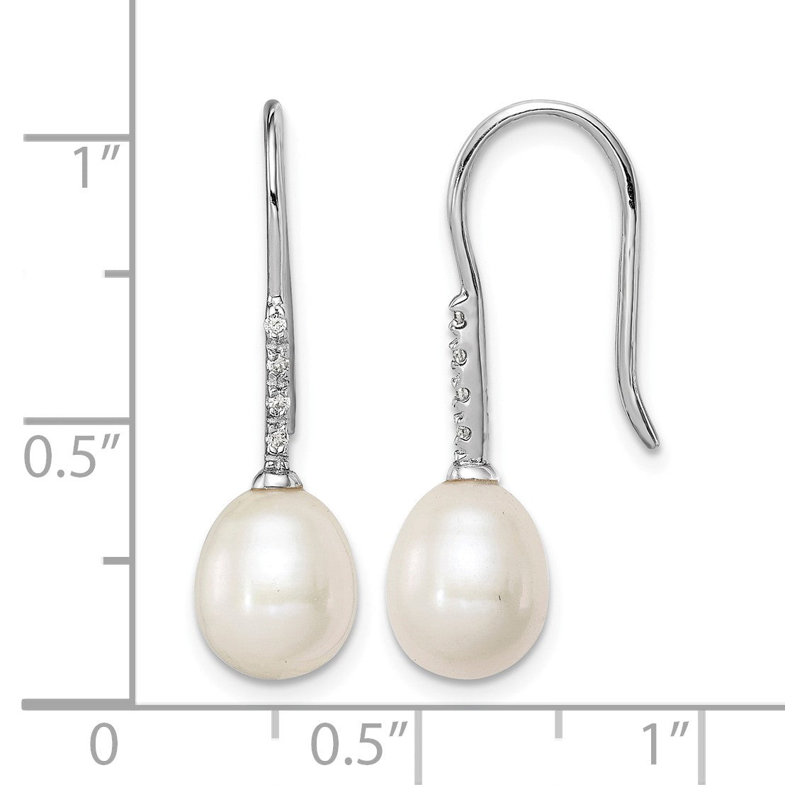 Sterling Silver Rhodium-plated 7-8mm White Teardrop Freshwater Cultured Pearl and CZ Dangle Earrings