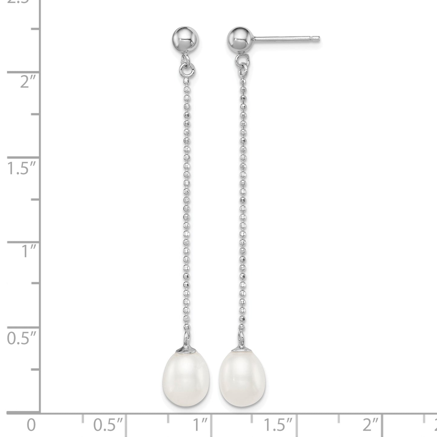 Sterling Silver Rhodium-plated 7-8mm White Rice Freshwater Cultured Pearl Post Dangle Earrings