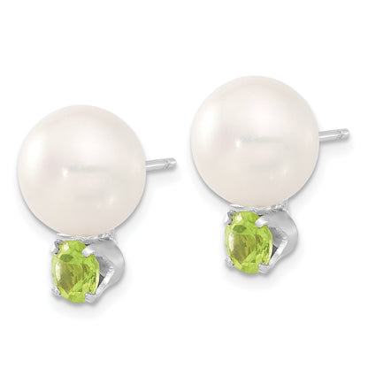 Sterling Silver Rhodium-plate 10-11mm FWC Button Pearl Peridot Earrings