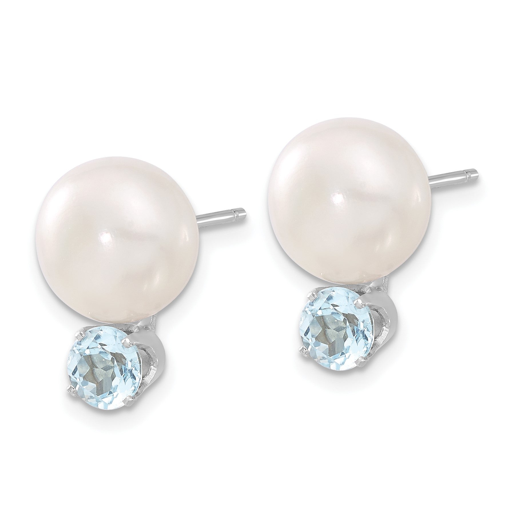 Sterling Silver Rhodium-pltd 10-11mm FWC Button Pearl Blue Topaz Earrings